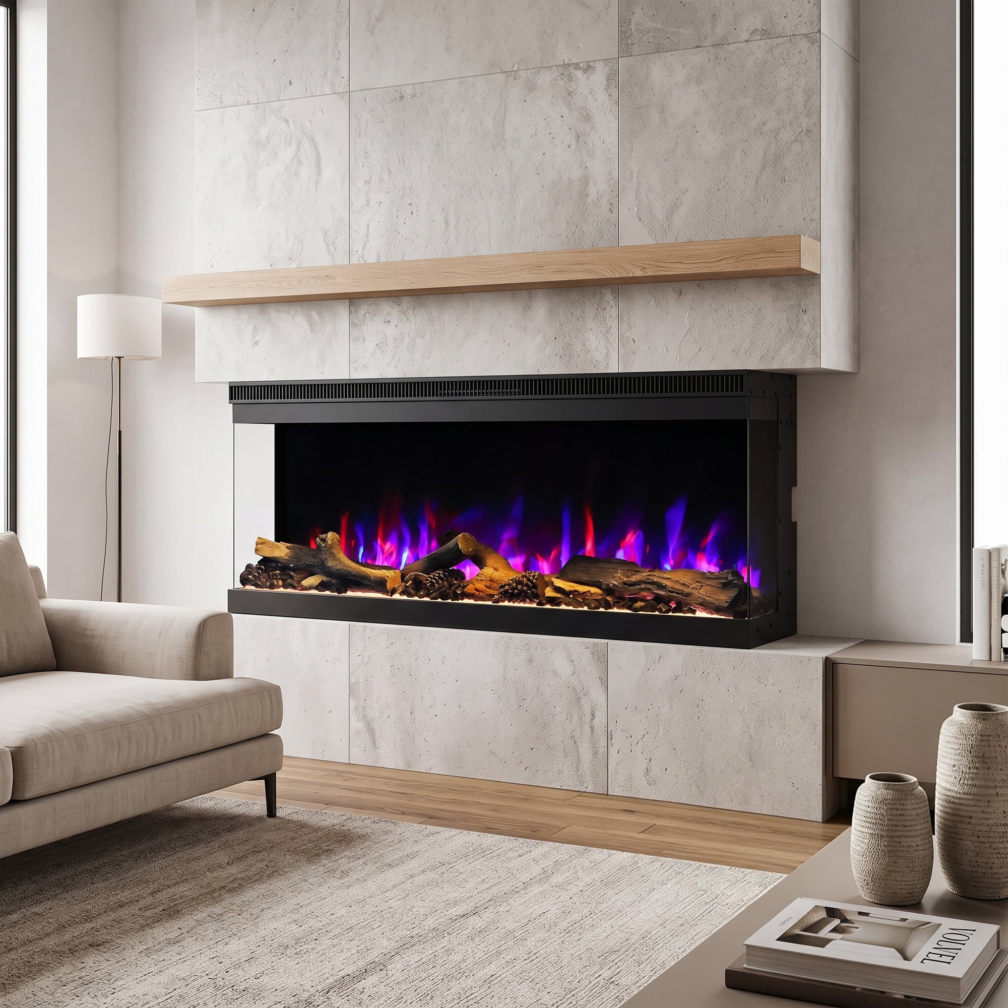106 cm 42"/127 cm 50" JIYC Media Wall Electric Fire with 13 Flame Colors Built-In Electric Fire with Remote Control 750/1500W