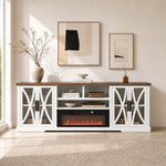 93"/236cm White TV Stand With Storage Cabinets & 36"/91cm Electric Fireplace