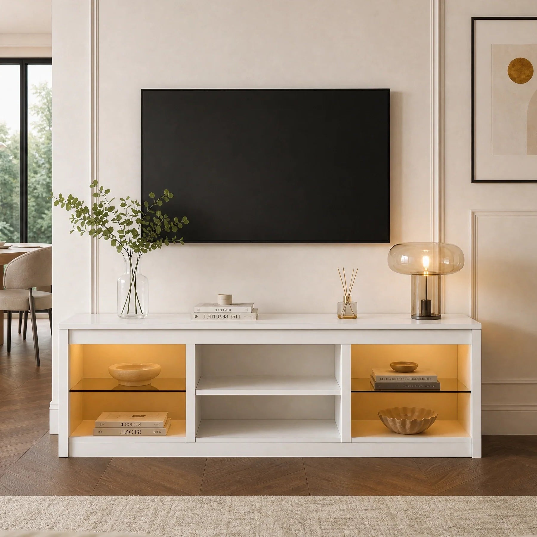 168cm/66" LED TV Stand Fits Up to 75" TVs with LED Shelf Lighting
