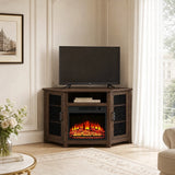 114cm/45" Corner TV Stand with Electric Fire Console Table with 2 Metal Mesh Doors