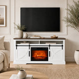 173cm/68" Farmhouse White TV Stand with 23" Electric Fireplace Inset