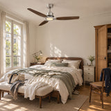 Louise Deckenventilator gebürstetes Nickel/dunkle Walnuss Ø142 cm mit 100% Massivholzblättern