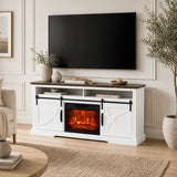 173cm/68" Farmhouse White TV Stand with 23" Electric Fireplace Inset