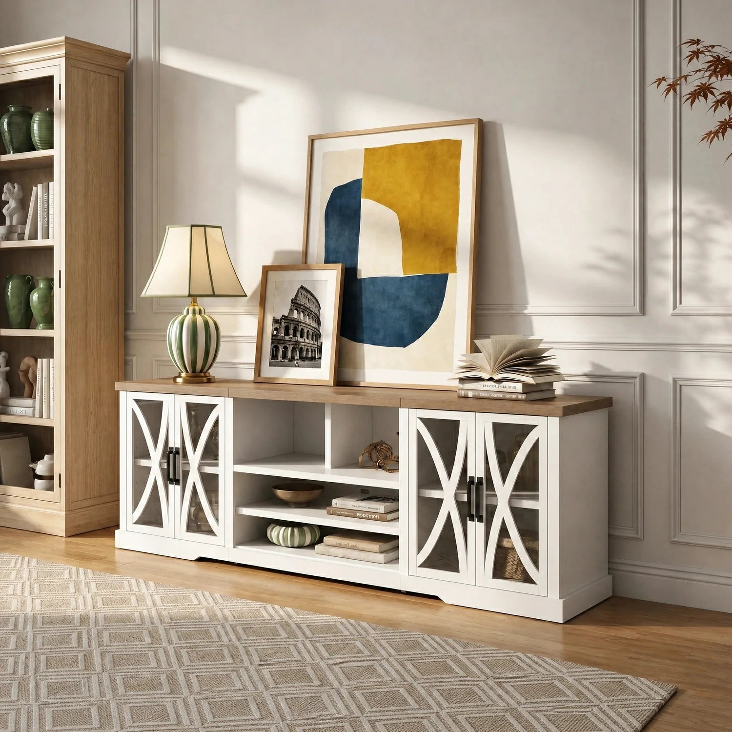 Ashford 93"/236cm White TV Stand With Storage Cabinets & 36"/91cm Electric Fireplace