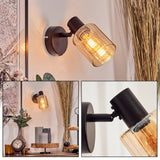 Industrieller Stil Aggebo schwarze Wandleuchte mit geripptem bernsteinfarbenem Glas für Wohnzimmer und Schlafzimmer 