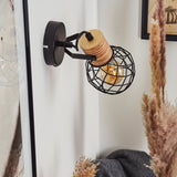 Industrielle Wandlampe aus Holz und Metall mit verstellbarem Kopf für Wohnzimmer und Schlafzimmer 