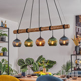 Bohemian Colorful Glass and Rustic Wood Ceiling Light for Dining Room Living Room