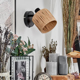 Boho Geflochtene Stroh-Wandleuchte mit verstellbarem Kopf für Wohnzimmer und Schlafzimmer 