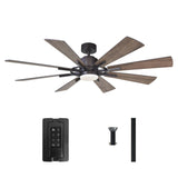 72 Inch Aries Black Downrod Mount LED Windmill Ceiling Fan with Remote Control