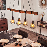 Industrial Geometric Wire and Rustic Wood Ceiling Light for Dining Room Living Room