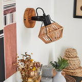 Boho Seil- & Holz-Wandleuchte mit verstellbarem Kopf für Wohnzimmer und Schlafzimmer 
