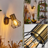 Industrielle geometrische Käfig-Wandleuchte mit schwarzen und goldenen Akzenten für Wohnzimmer und Schlafzimmer 