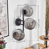 Moderne Wandlampen mit geripptem Rauchglas-Globus und schwarzem Metallrahmen für Wohnzimmer und Schlafzimmer 