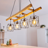 Scandinavian Rustic Wood & Geometric Wire Cage Ceiling Light for Kitchen Dining Room