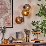 Moderne Wandleuchte mit geripptem Glasglobus und schwarzem Metallrahmen – Mehrfarbige Töne für Wohnzimmer und Schlafzimmer 