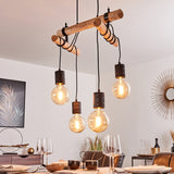 Industrial Vintage Double Wood Beam & Edison Glass Ceiling Light for Dining Room Living Room