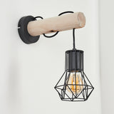 Industrielle rustikale Wandlampe aus Holz und Metallkäfig mit Hängedesign für Wohnzimmer und Schlafzimmer 
