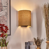 Boho gewebte Wandleuchte aus Stroh für Wohnzimmer und Schlafzimmer, oben und unten leuchtend 