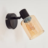 Industrieller Stil Aggebo schwarze Wandleuchte mit geripptem bernsteinfarbenem Glas für Wohnzimmer und Schlafzimmer 