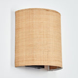 Boho gewebte Rattan-Wandleuchte in Schwarz für Wohnzimmer und Schlafzimmer, nach oben und unten leuchtend 