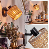 Boho Rattan Geflochtene Wandleuchte mit Verstellbarem Kopf für Wohnzimmer und Schlafzimmer 