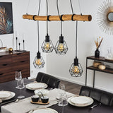 Industrial Geometric Wire and Rustic Wood Ceiling Light for Dining Room Living Room