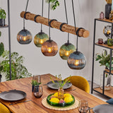 Bohemian Colorful Glass and Rustic Wood Ceiling Light for Dining Room Living Room