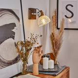 Industrielle rustikale Wandlampe aus Holz und Metallgitter mit verstellbarem Kopf für Wohnzimmer und Schlafzimmer 