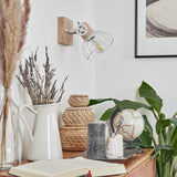 Skandinavische Wandlampe aus Holz & weißem Metallkäfig mit verstellbarem Kopf für Wohnzimmer und Schlafzimmer 