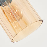 Industrieller Stil Aggebo schwarze Wandleuchte mit geripptem bernsteinfarbenem Glas für Wohnzimmer und Schlafzimmer 