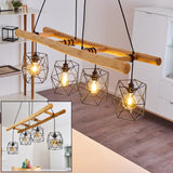 Scandinavian Rustic Wood & Geometric Wire Cage Ceiling Light for Kitchen Dining Room