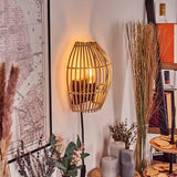 Boho-Bambus-Wandleuchte mit abnehmbarem Kabel für Wohnzimmer und Schlafzimmer 