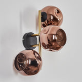 Industrielle 3-flammige Wandleuchte mit Kupfer-Glasglobus und goldenen & schwarzen Akzenten für Wohnzimmer und Schlafzimmer 