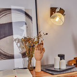 Industrielle rustikale Wandlampe aus Holz und Metallgitter mit verstellbarem Kopf für Wohnzimmer und Schlafzimmer 