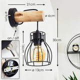 Industrielle Rustikale GONDO Wandleuchte mit hellem Holz und Metallkäfig für Wohnzimmer und Schlafzimmer 