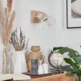 Skandinavische Wandlampe aus Holz & weißem Metallkäfig mit verstellbarem Kopf für Wohnzimmer und Schlafzimmer 