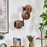 Moderne Kupfer-gerippte Globus-Wandleuchten mit schwarzem Metallrahmen für Wohnzimmer und Schlafzimmer 