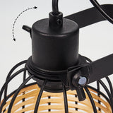 Boho Rattan & schwarze Metallkäfig-Wandleuchte mit verstellbarem Kopf – Maße enthalten für Wohnzimmer und Schlafzimmer 
