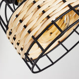Boho Rattan & schwarze Metallkäfig-Wandleuchte mit verstellbarem Kopf – Maße enthalten für Wohnzimmer und Schlafzimmer 