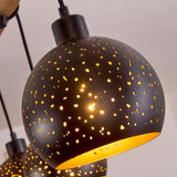 Böhmische rustikale Deckenleuchte aus Holz und perforiertem Metall für Esszimmer und Wohnzimmer 