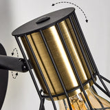 Industrielle geometrische Käfig-Wandleuchte mit schwarzen und goldenen Akzenten für Wohnzimmer und Schlafzimmer 