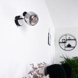 Moderne LEXINGTON Wandleuchte in Chrom und Schwarz mit Rauchglas für Wohnzimmer und Schlafzimmer 