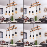 Industrial Vintage Double Wood Beam & Edison Glass Ceiling Light for Dining Room Living Room