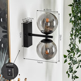Moderne schwarze Remaisnil-Wandleuchte mit zwei Glaskugeln und Rauchglas für Wohnzimmer und Schlafzimmer 