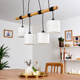 Scandinavian Minimalist Wood and Linen Drum Shade Ceiling Light for Kitchen Dining Room