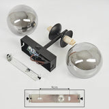 Moderne schwarze Remaisnil-Wandleuchte mit zwei Glaskugeln und Rauchglas für Wohnzimmer und Schlafzimmer 