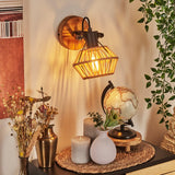 Boho Seil- & Holz-Wandleuchte mit verstellbarem Kopf für Wohnzimmer und Schlafzimmer 