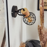 Industrielle Wandlampe aus Holz und Metall mit verstellbarem Kopf für Wohnzimmer und Schlafzimmer 