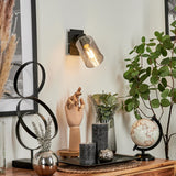 Industrieller schwarzer Wandleuchter mit Rauchglas-Schirm für Wohnzimmer und Schlafzimmer 