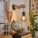 Industrielle rustikale Wandlampe aus Holz und Metallkäfig mit Hängedesign für Wohnzimmer und Schlafzimmer 